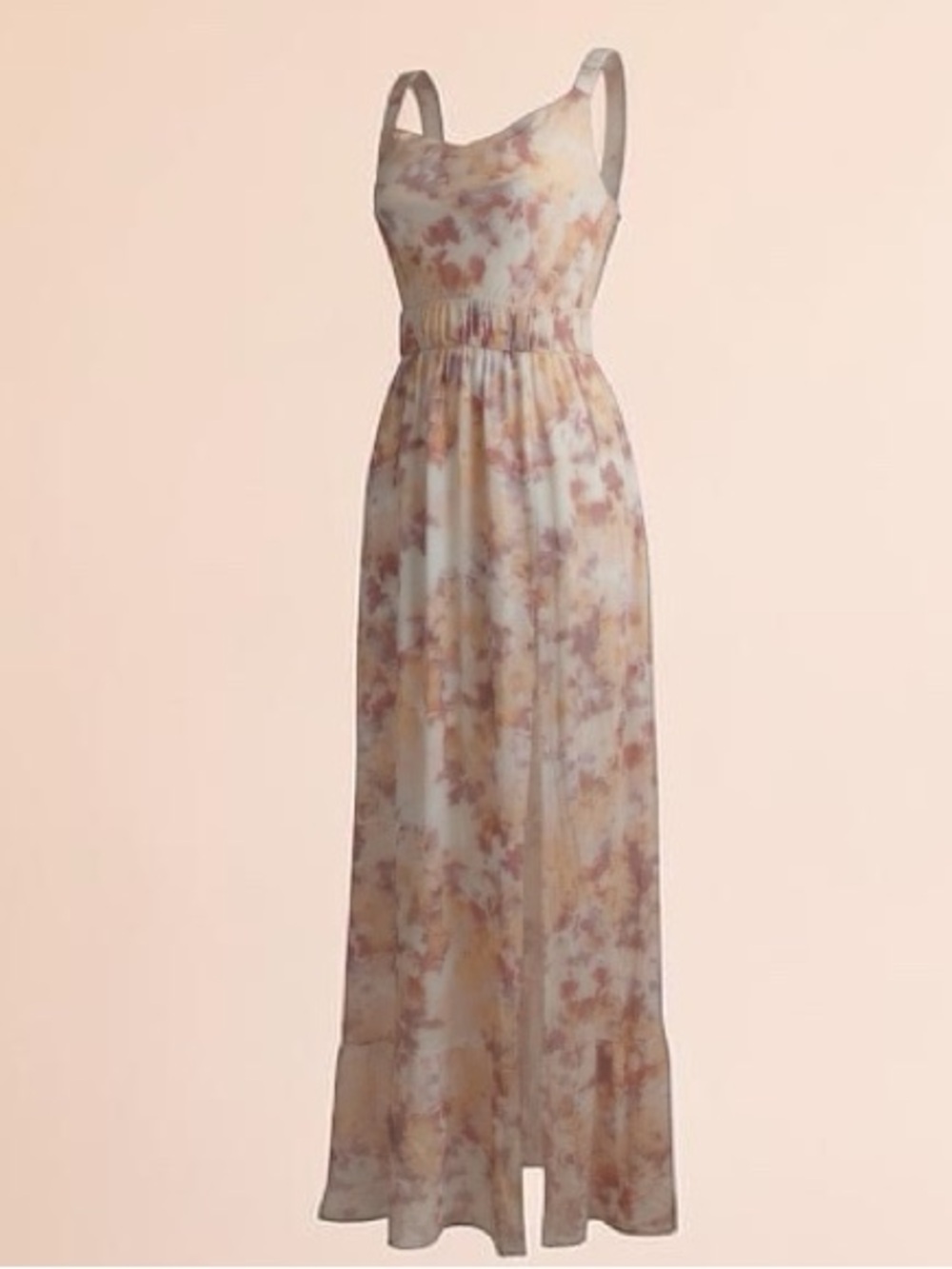 BAND OF GYPSIES Cowl Neck Maxi Dress Adjustable Tank Straps Tie Dyed Peach SZ S